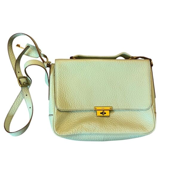 Fossil Sea Foam Turn Lock Flap Crossbody Bag with Gold Accents Vintage - Picture 1 of 5